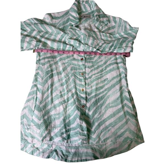 I Linen ilinen Lifestyle Classic button down shirt green zebra small - Picture 5 of 6